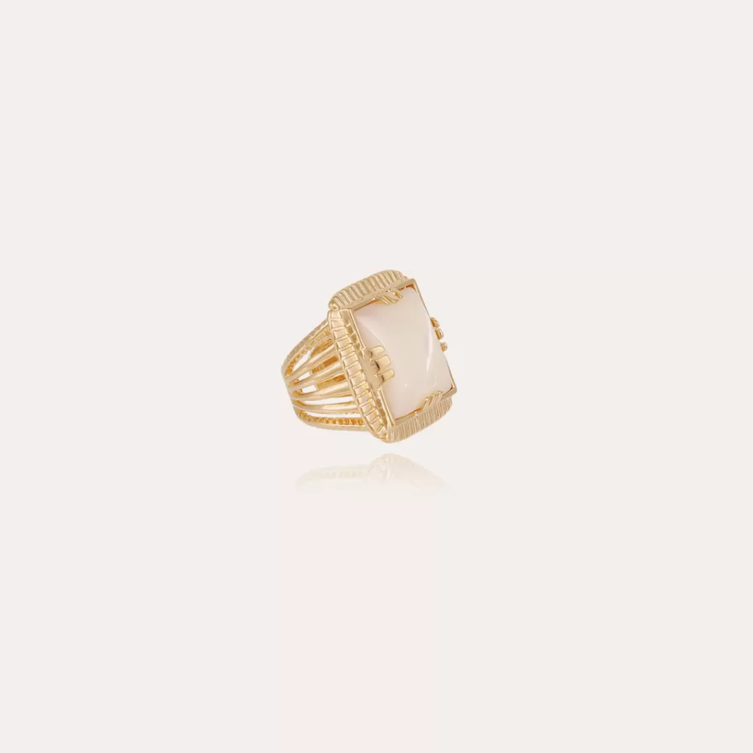 Gas Bijoux Bague Arty Chevaliere Doree-Nacre Blanche