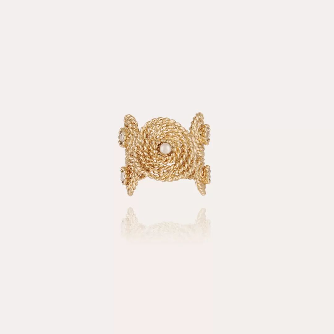 Gas Bijoux Bague Mistral Manchette Doree-Nacre Blanche & Strass