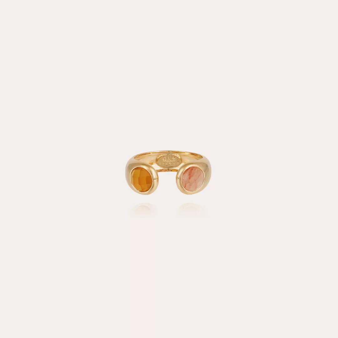 Gas Bijoux Bague Saint Germain Doree-Aventurine Jaune & Hematoide Rouge