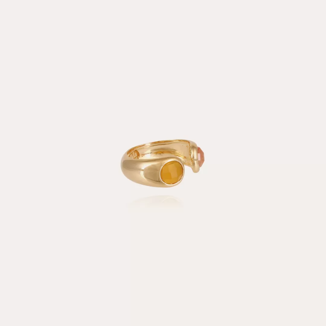 Gas Bijoux Bague Saint Germain Doree-Aventurine Jaune & Hematoide Rouge