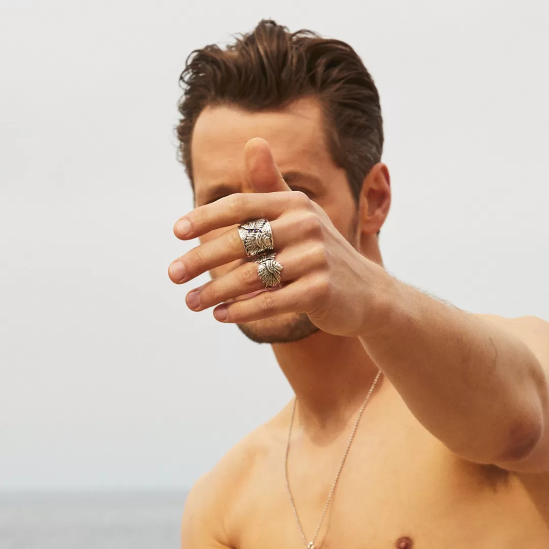 Gas Bijoux Bague Santa Fe Cabochons Homme Argentee
