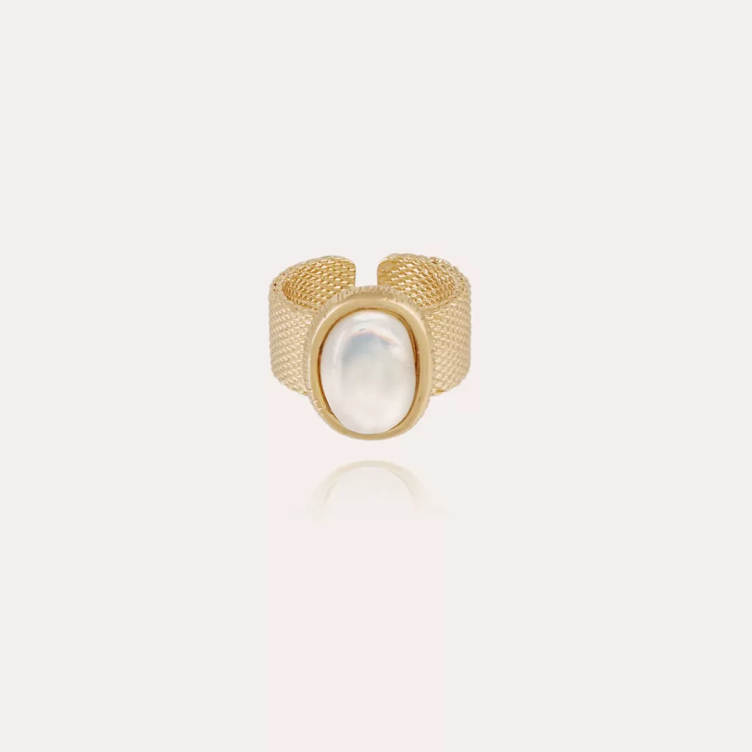 Gas Bijoux Bague Totem Ovo Grand Modele Doree-Nacre Blanche