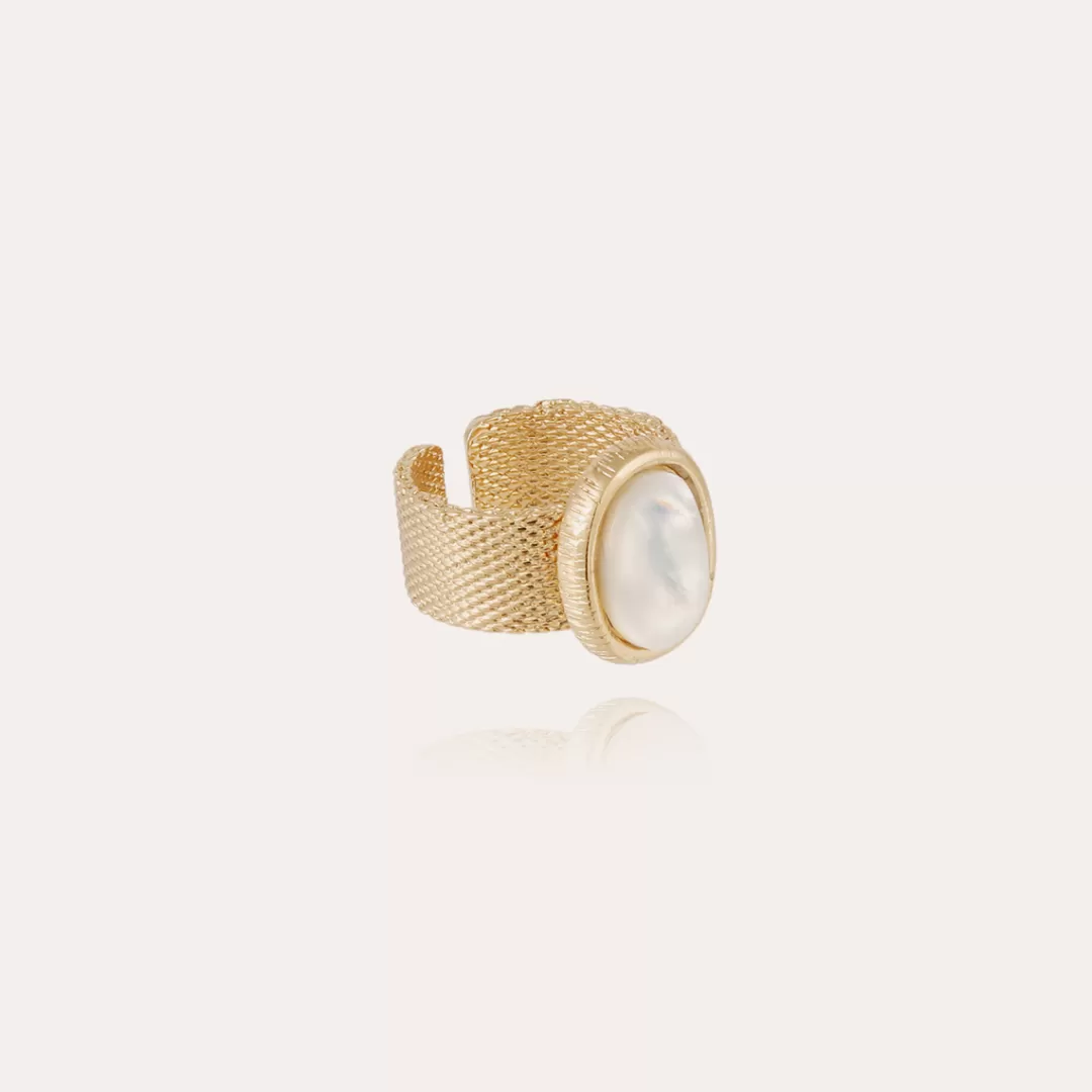 Gas Bijoux Bague Totem Ovo Grand Modele Doree-Nacre Blanche