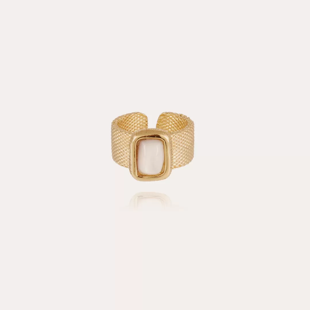 Gas Bijoux Bague Totem Pierre Grand Modele Doree-Nacre Blanche