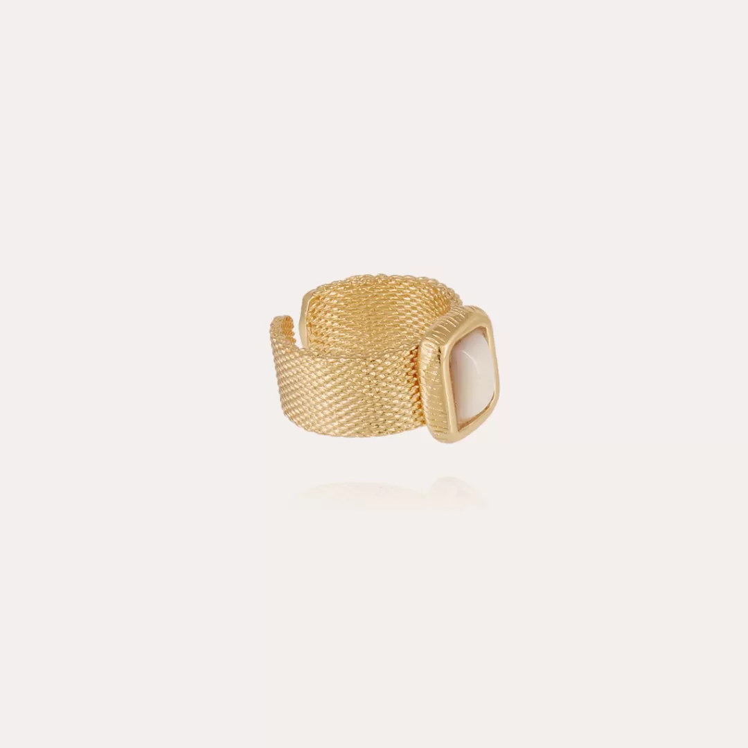 Gas Bijoux Bague Totem Pierre Grand Modele Doree-Nacre Blanche