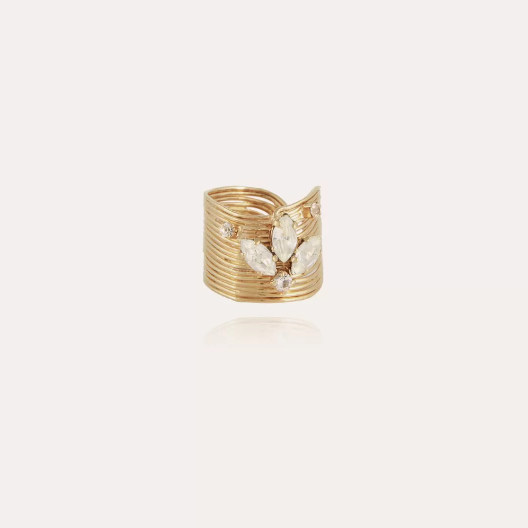 Gas Bijoux Bague Wave Strass Doree