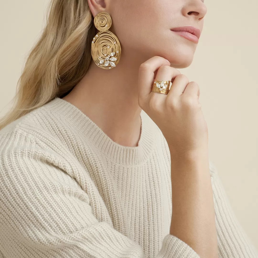 Gas Bijoux Bague Wave Strass Doree