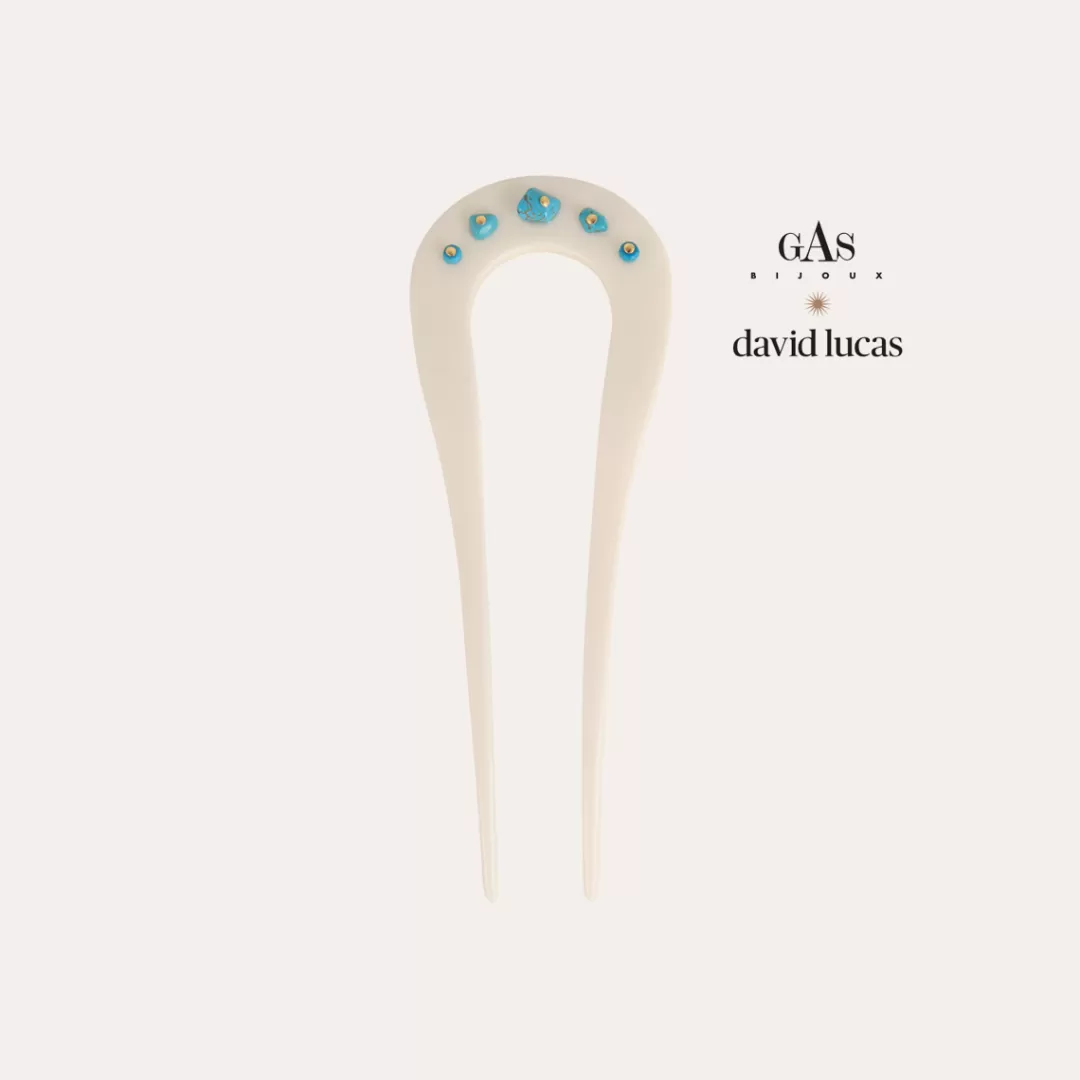 Gas Bijoux Bijou De Cheveux Caftan Turquoise David Lucas Grand Modele Acetate Dore-Ivoire