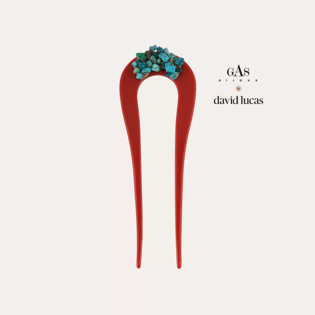 Gas Bijoux Bijou De Cheveux Caliste Turquoise David Lucas Grand Modele Acetate Dore-Rouge