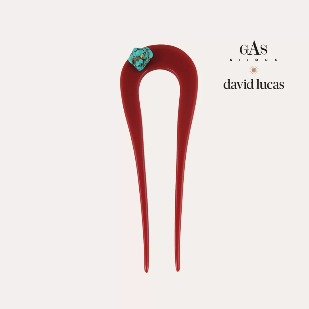 Gas Bijoux Bijou De Cheveux Caliste Turquoise David Lucas Petit Modele Acetate Dore-Rouge