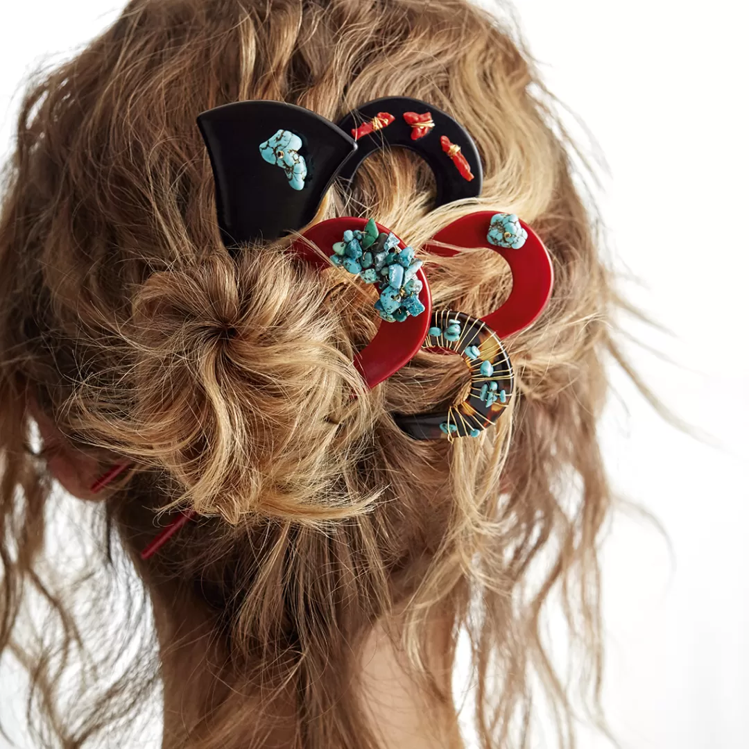 Gas Bijoux Bijou De Cheveux Caliste Turquoise David Lucas Petit Modele Acetate Dore-Rouge