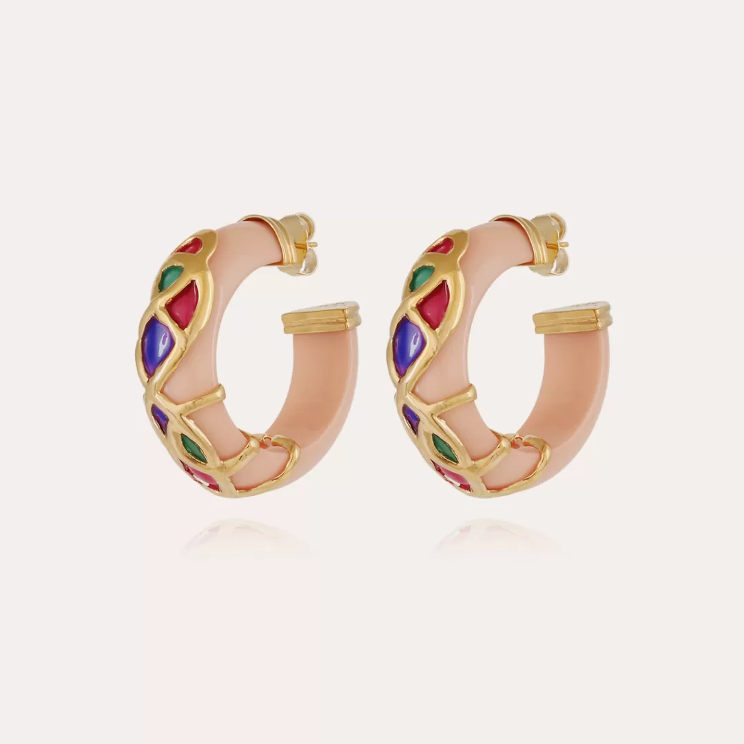 Gas Bijoux Boucles D'Oreilles Abalone Bis Email Dorees-Rose