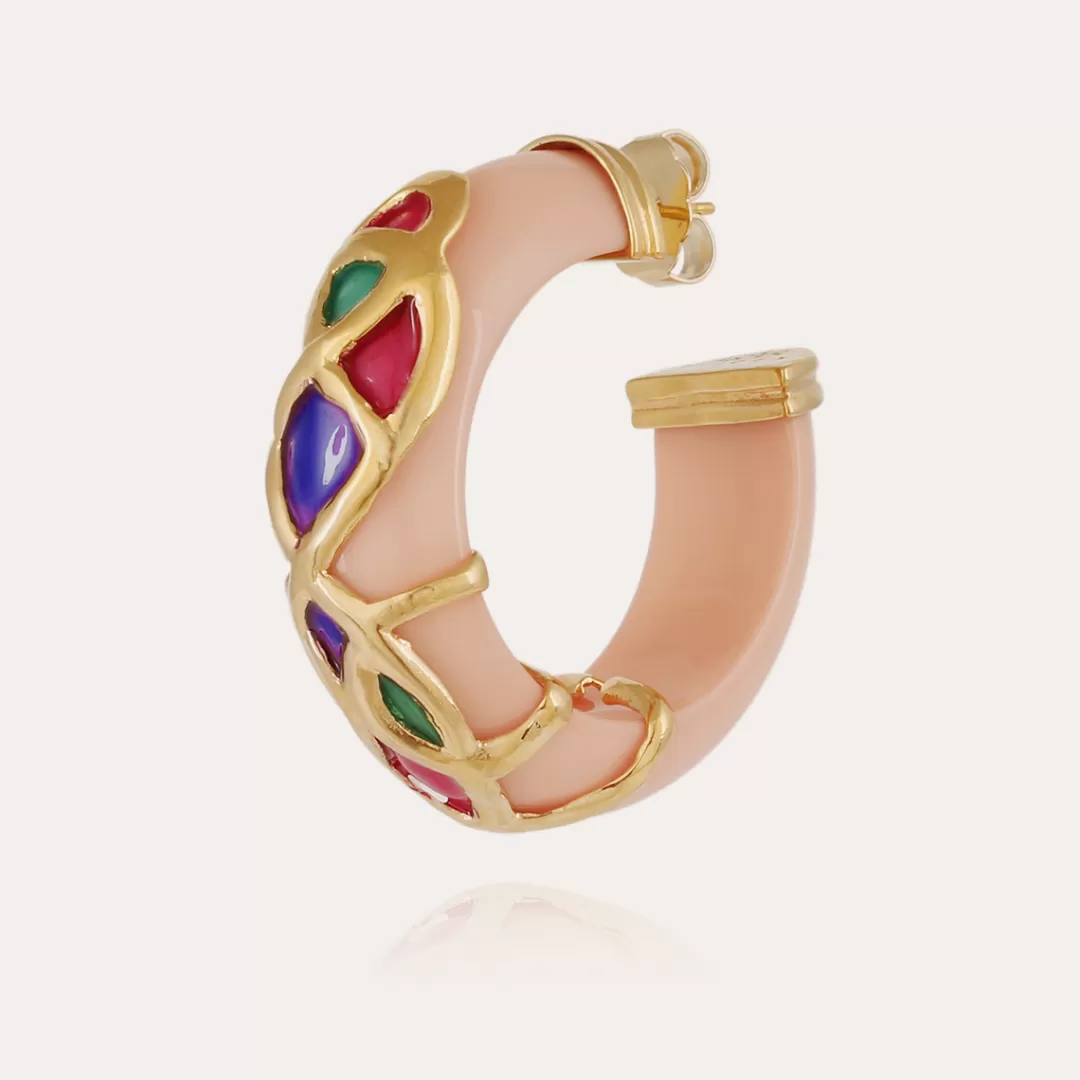 Gas Bijoux Boucles D'Oreilles Abalone Bis Email Dorees-Rose