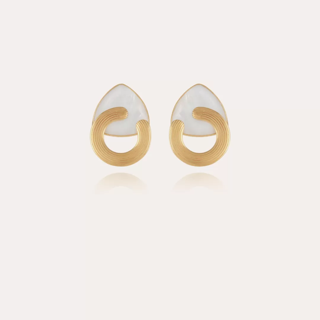 Gas Bijoux Boucles D'Oreilles Anemone Dorees-Nacre Blanche