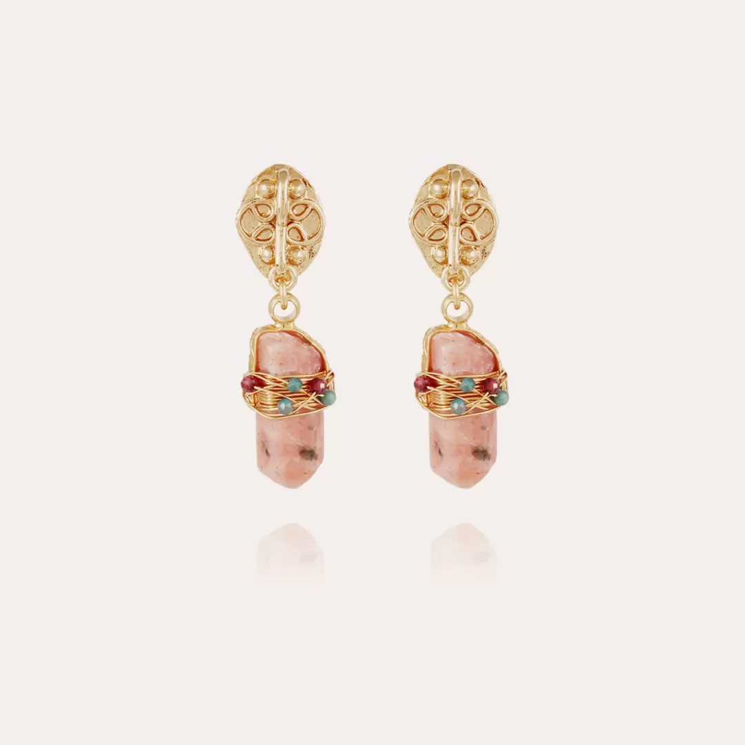 Gas Bijoux Boucles D'Oreilles Aventura Serti Dorees-Calcite Rose