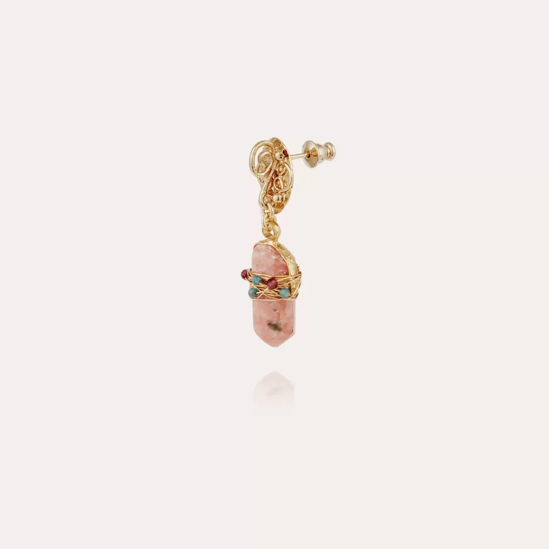 Gas Bijoux Boucles D'Oreilles Aventura Serti Dorees-Calcite Rose