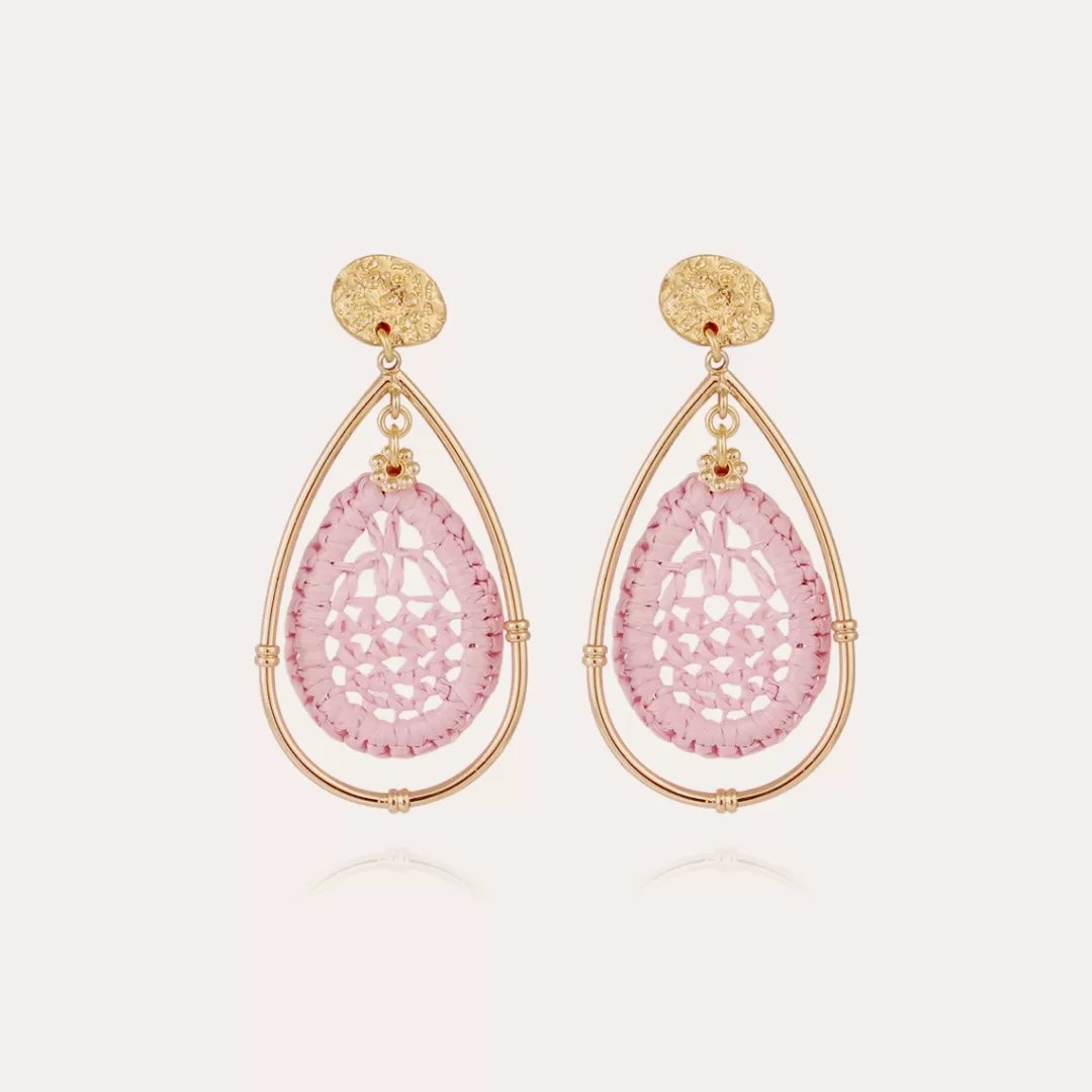 Gas Bijoux Boucles D'Oreilles Cage Raphia Grand Modele Dorees