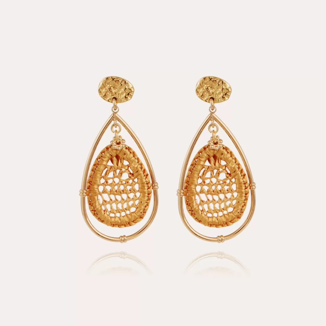 Gas Bijoux Boucles D'Oreilles Cage Raphia Grand Modele Dorees