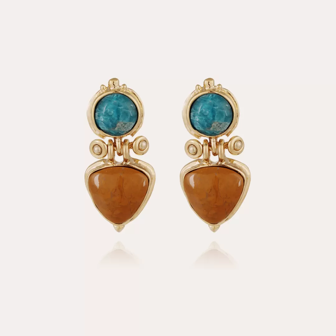 Gas Bijoux Boucles D'Oreilles Colorado Dores-Apatite Bleue