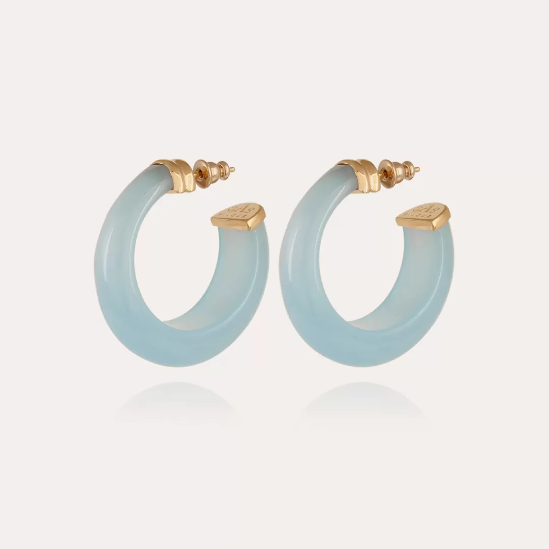 Gas Bijoux Boucles D'Oreilles Creoles Abalone Acetate Dorees-Bleu Tempete