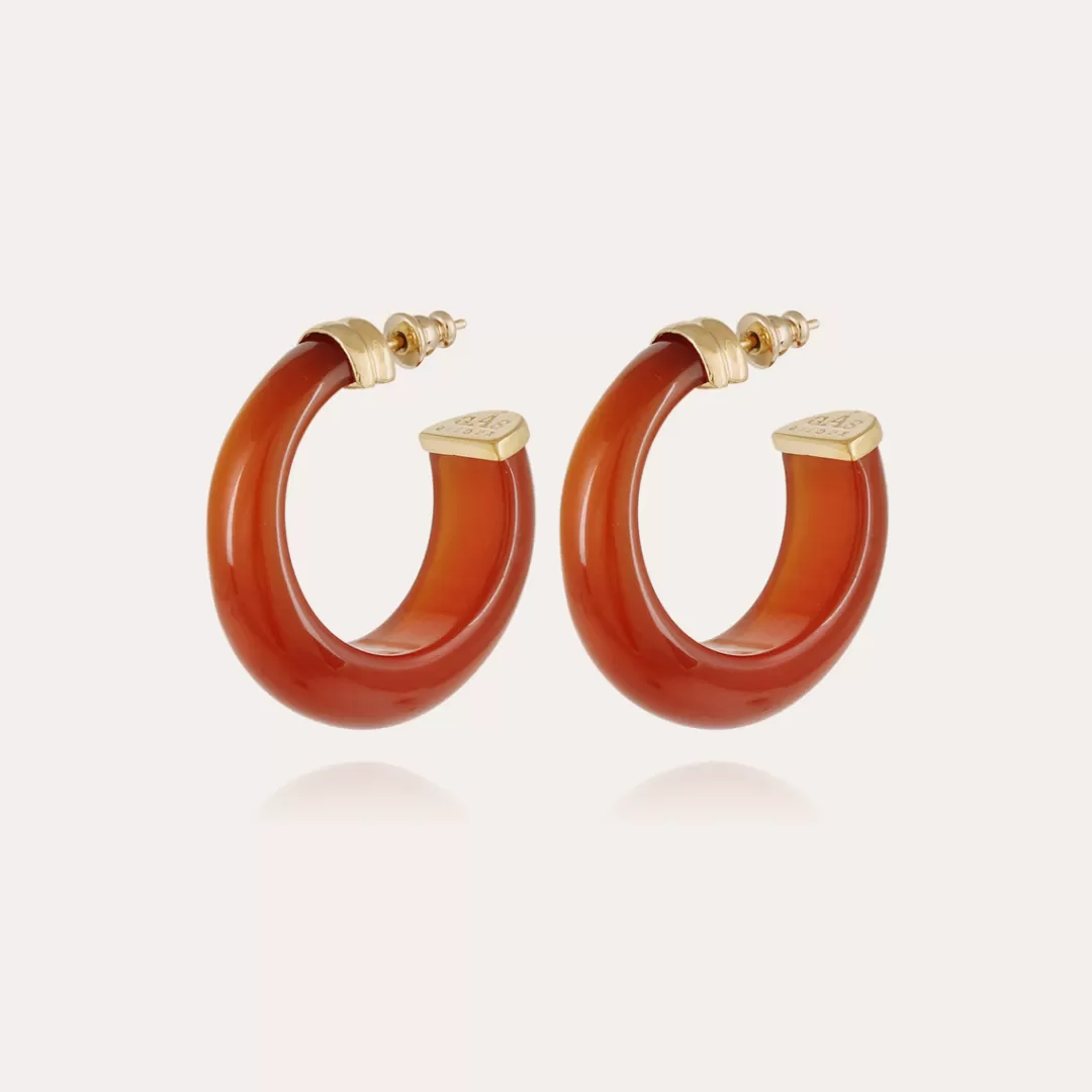Gas Bijoux Boucles D'Oreilles Creoles Abalone Acetate Dorees-Marron