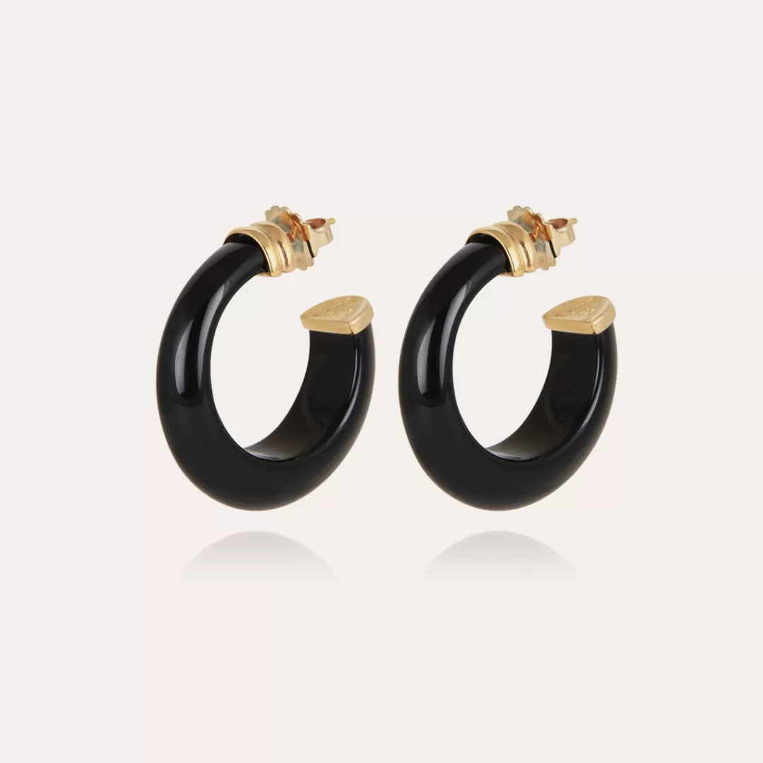 Gas Bijoux Boucles D'Oreilles Creoles Abalone Acetate Dorees-Noir