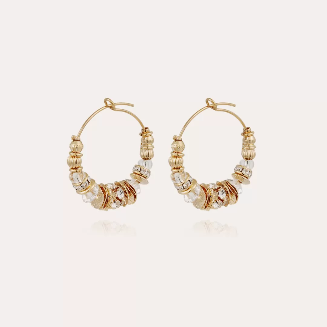 Gas Bijoux Boucles D'Oreilles Creoles Aloha Strass Mini Dorees