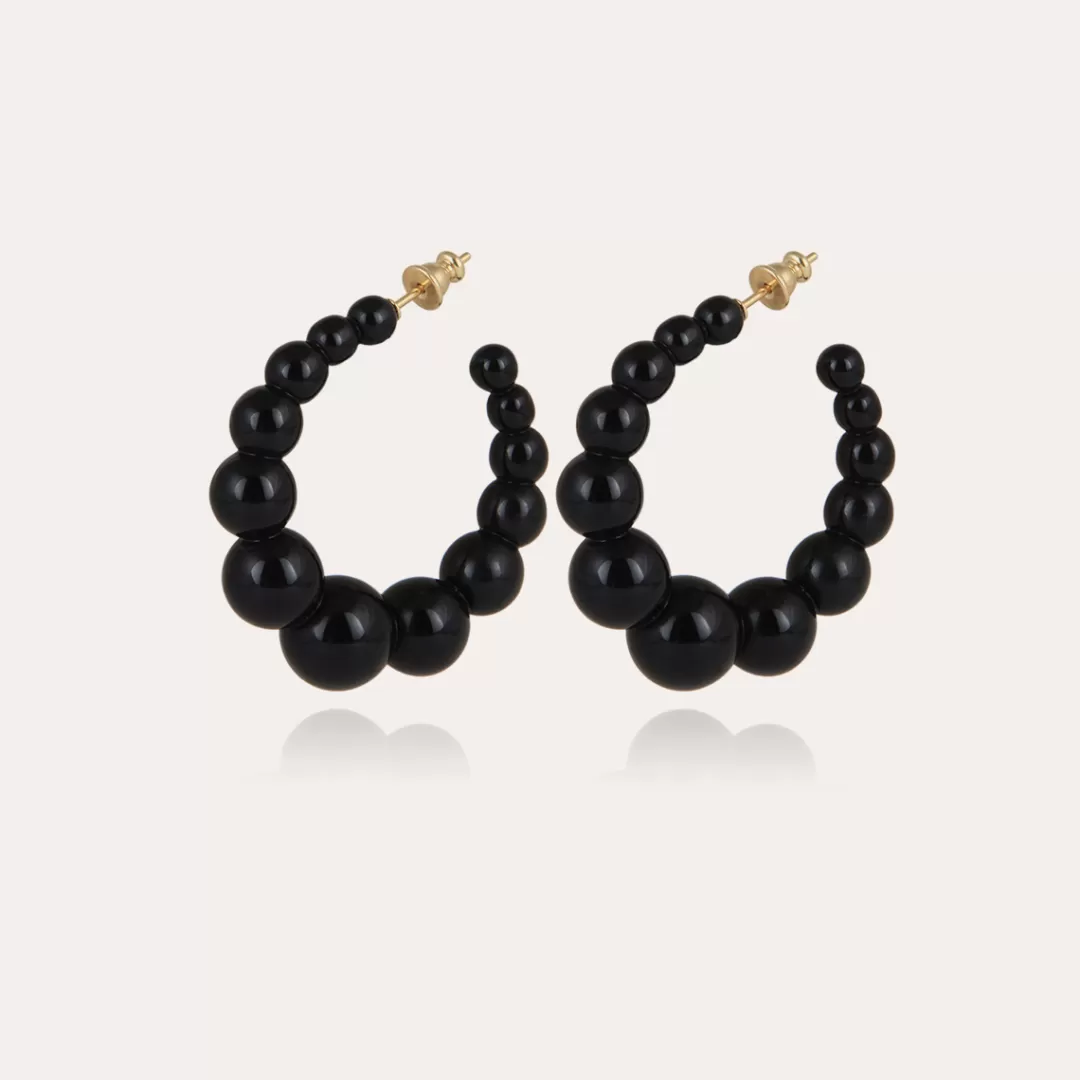 Gas Bijoux Boucles D'Oreilles Creoles Andy Petit Modele Acetate Dorees-Noir