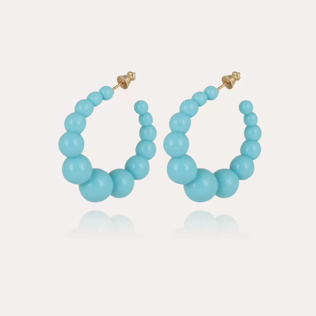 Gas Bijoux Boucles D'Oreilles Creoles Andy Petit Modele Acetate Dorees-Turquoise