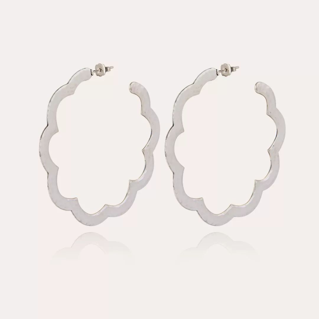 Gas Bijoux Boucles D'Oreilles Creoles Bolduc Flore Grand Modele Argentees