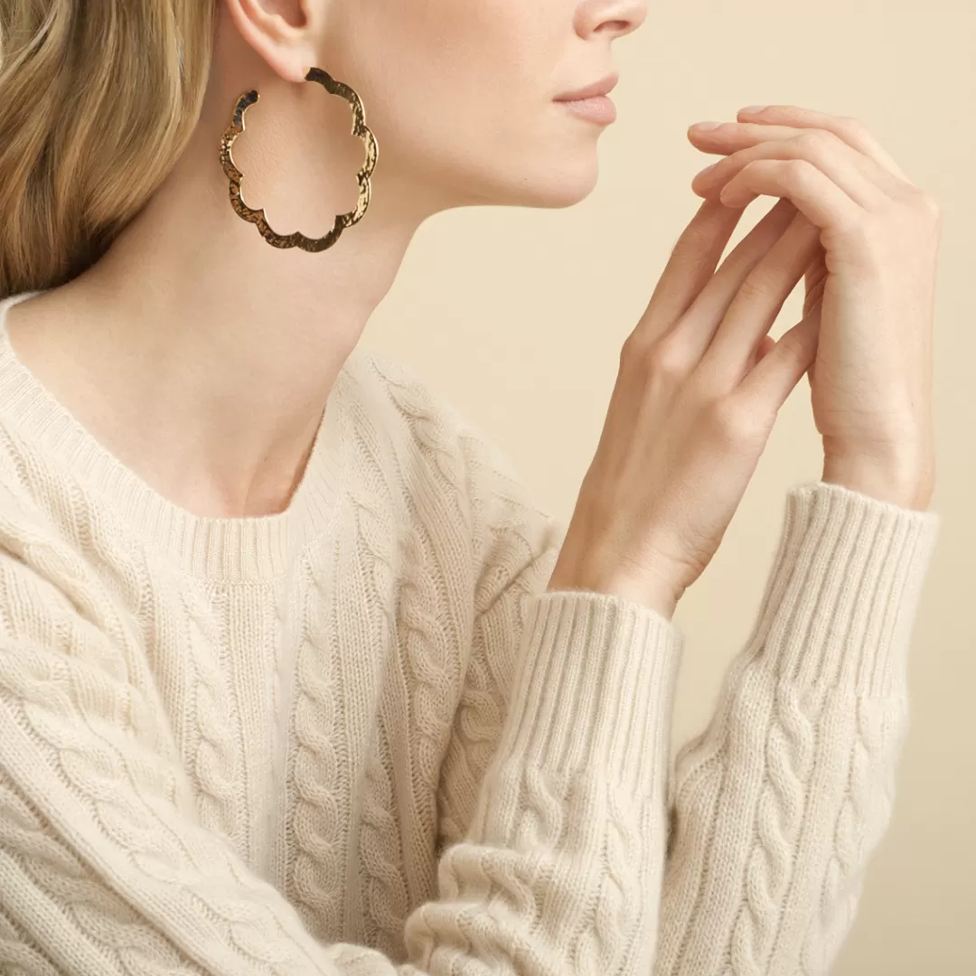 Gas Bijoux Boucles D'Oreilles Creoles Bolduc Flore Grand Modele Dorees