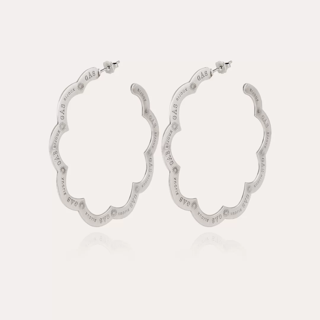 Gas Bijoux Boucles D'Oreilles Creoles Bolduc Flore Gravees Grand Modele Argentees
