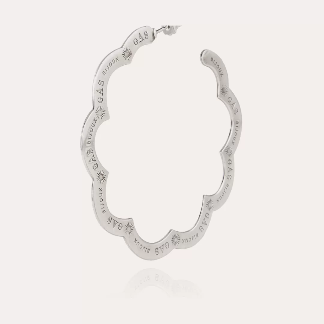 Gas Bijoux Boucles D'Oreilles Creoles Bolduc Flore Gravees Grand Modele Argentees