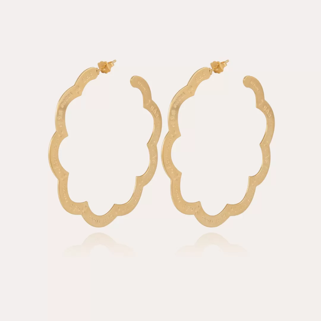 Gas Bijoux Boucles D'Oreilles Creoles Bolduc Flore Gravees Grand Modele Dorees