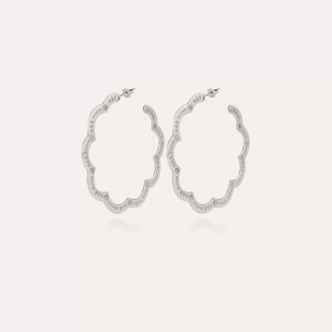 Gas Bijoux Boucles D'Oreilles Creoles Bolduc Flore Gravees Petit Modele Argentees