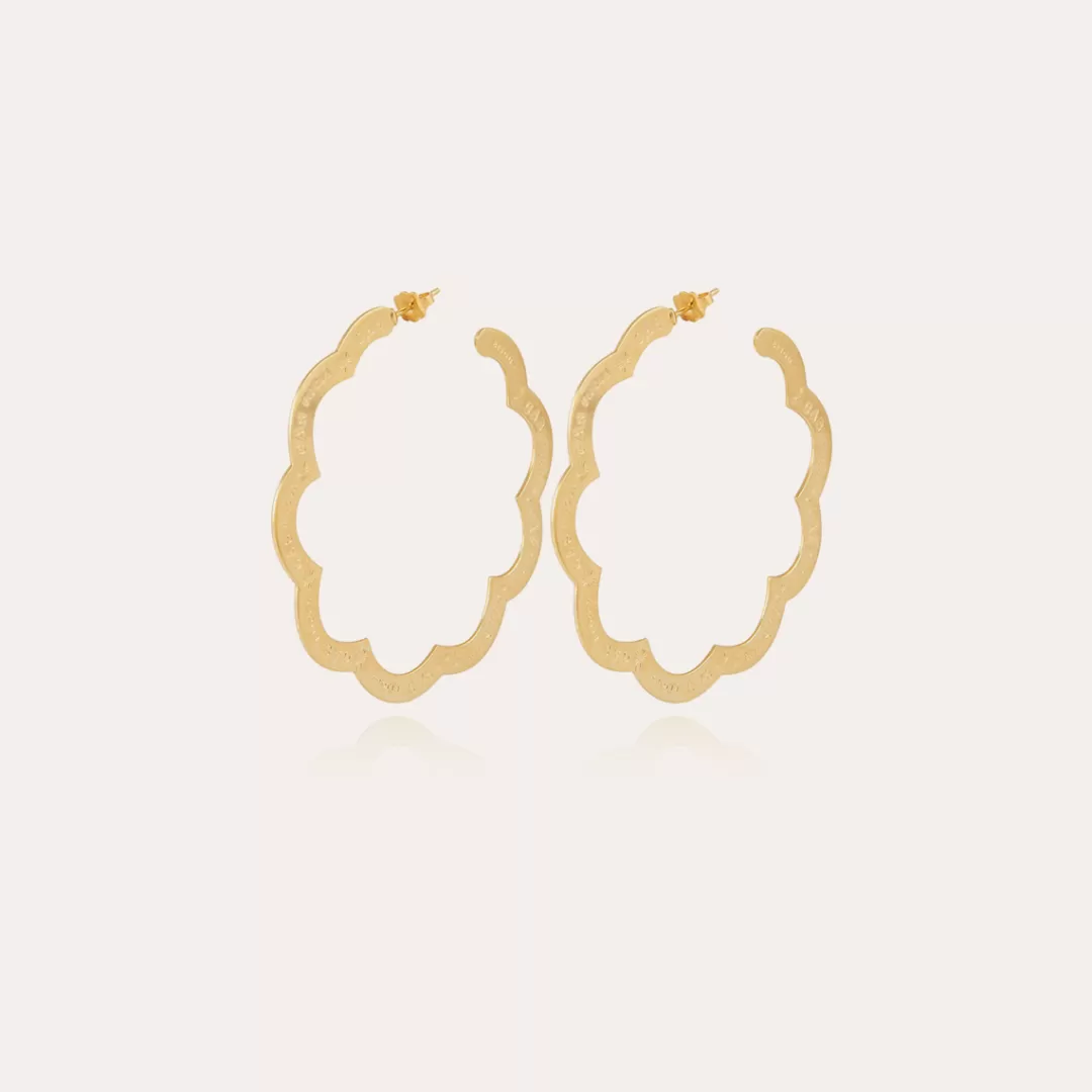 Gas Bijoux Boucles D'Oreilles Creoles Bolduc Flore Gravees Petit Modele Dorees