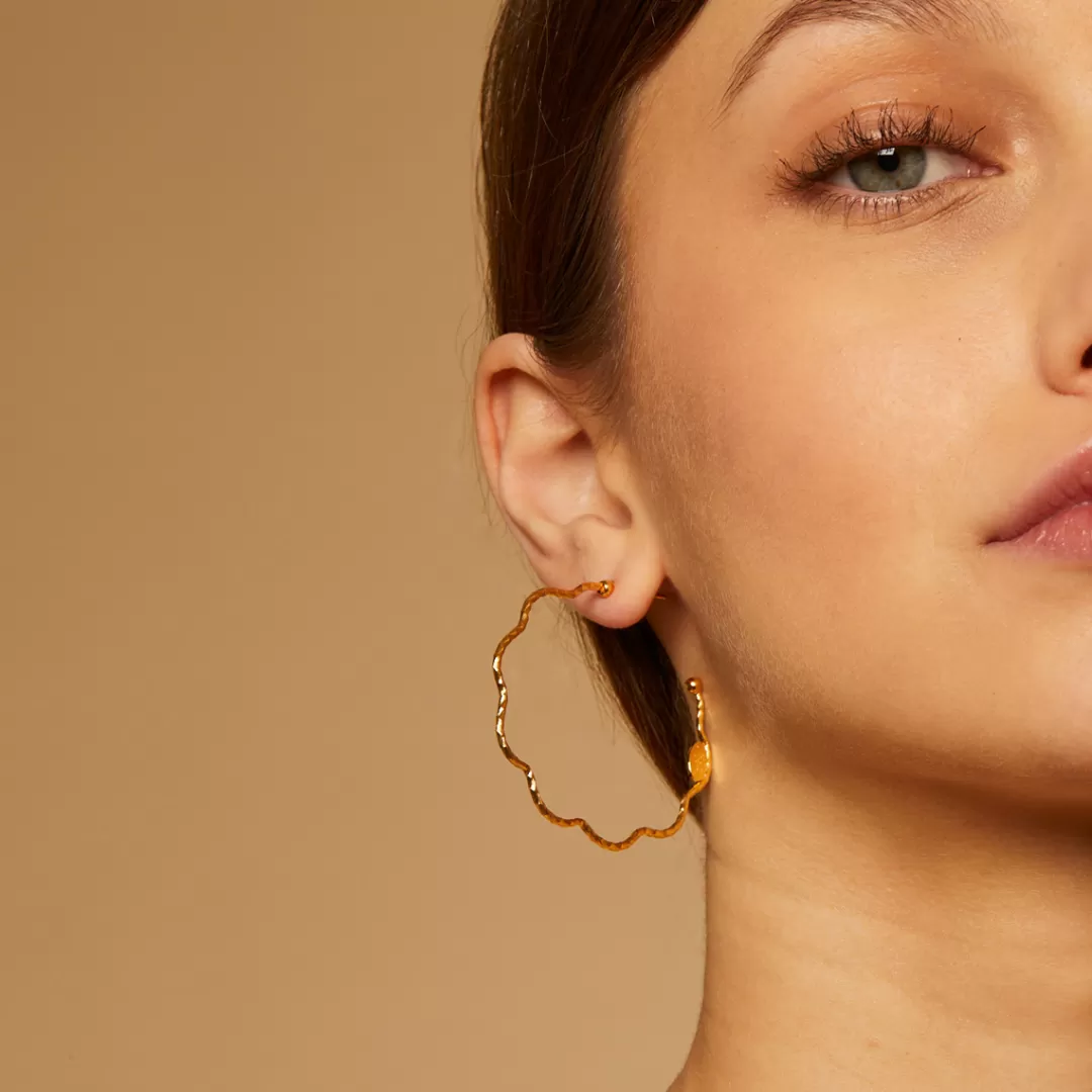 Gas Bijoux Boucles D'Oreilles Creoles Florette Petit Modele Dorees