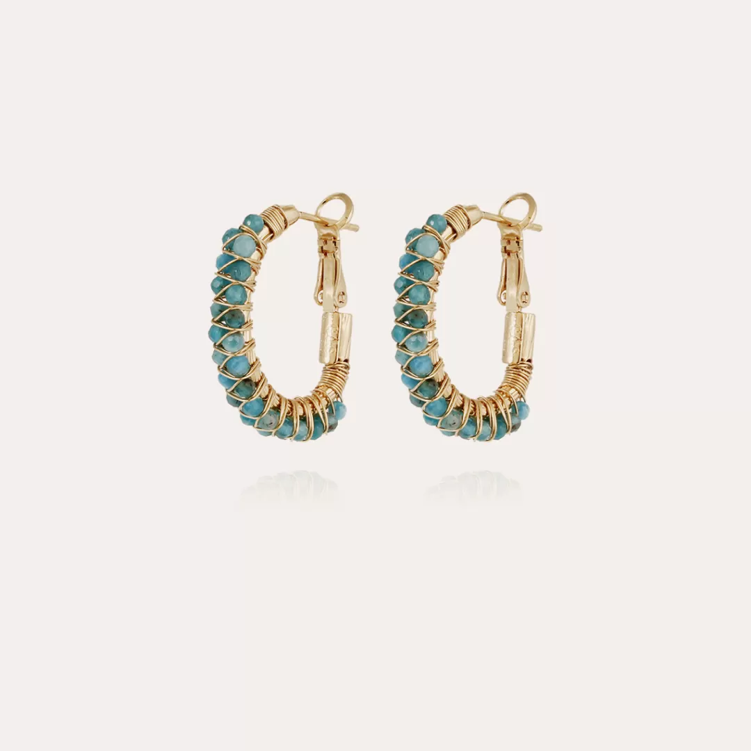 Gas Bijoux Boucles D'Oreilles Creoles Lyre Dorees-Apatite Bleue