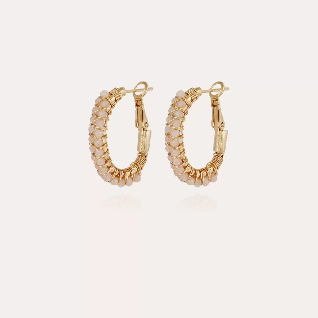 Gas Bijoux Boucles D'Oreilles Creoles Lyre Dorees-Quartz Rose