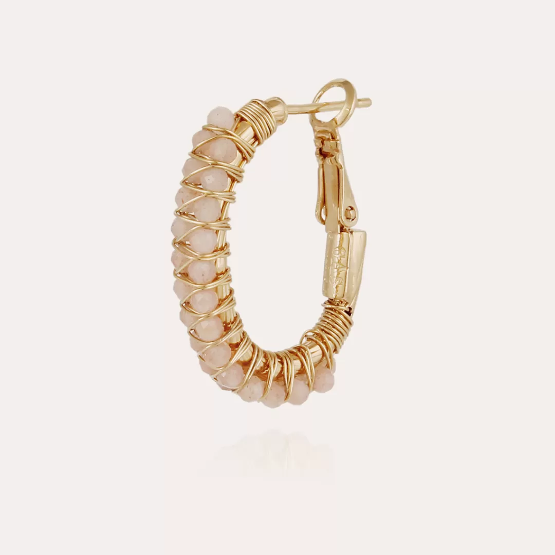 Gas Bijoux Boucles D'Oreilles Creoles Lyre Dorees-Quartz Rose