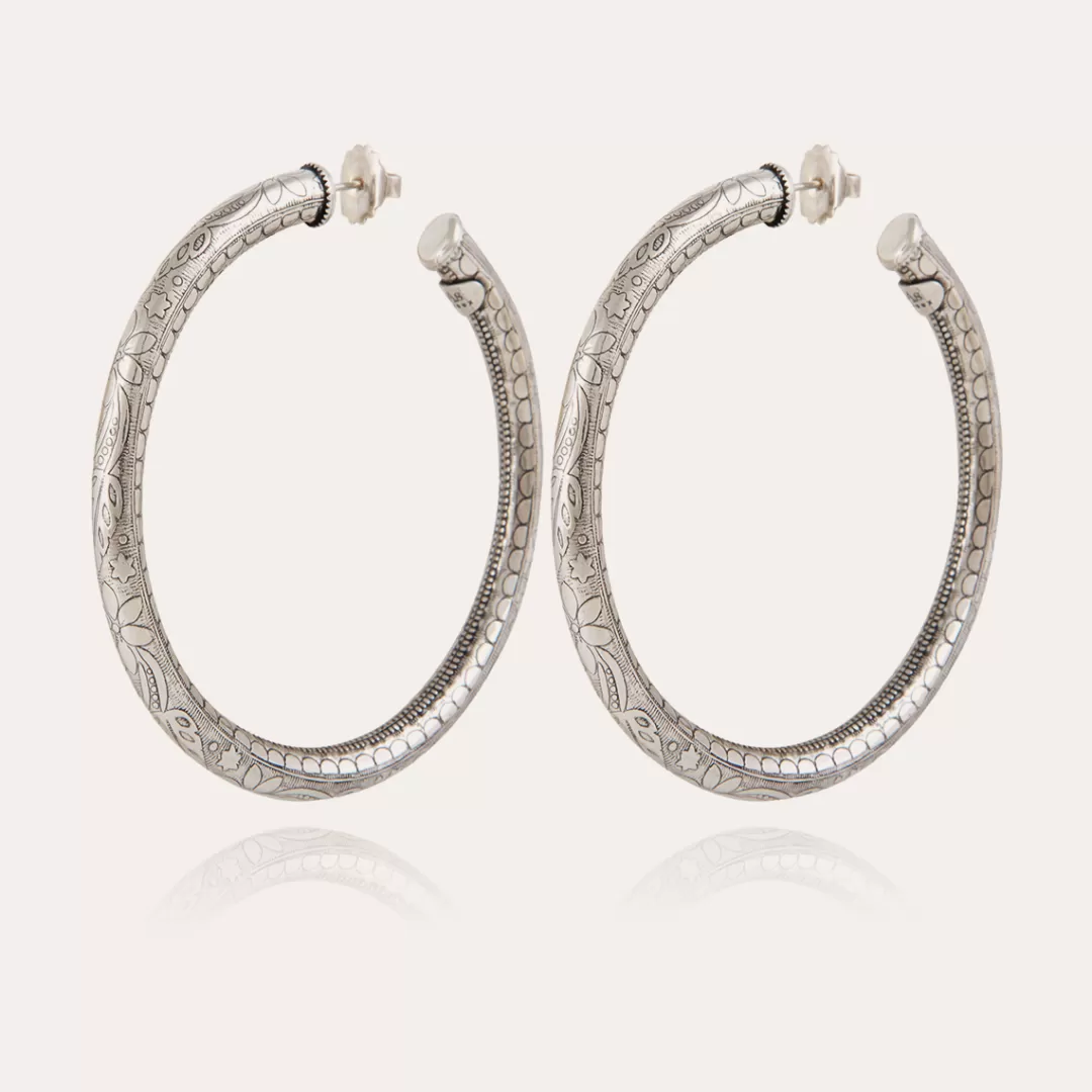 Gas Bijoux Boucles D'Oreilles Creoles Maoro Grand Modele Argentees