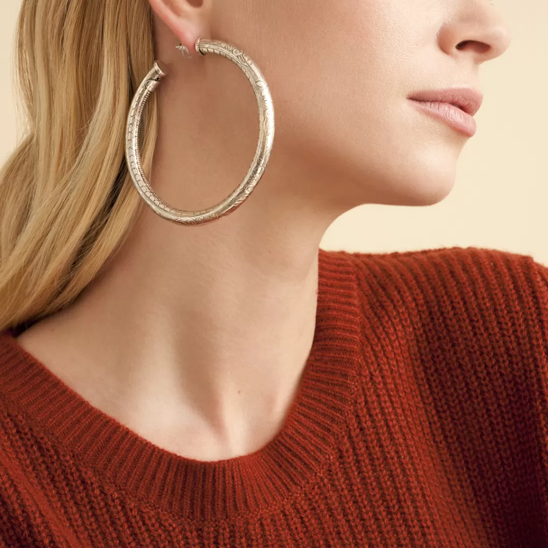 Gas Bijoux Boucles D'Oreilles Creoles Maoro Grand Modele Argentees