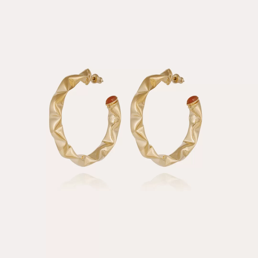 Gas Bijoux Boucles D'Oreilles Creoles Moki Cabochons Dorees