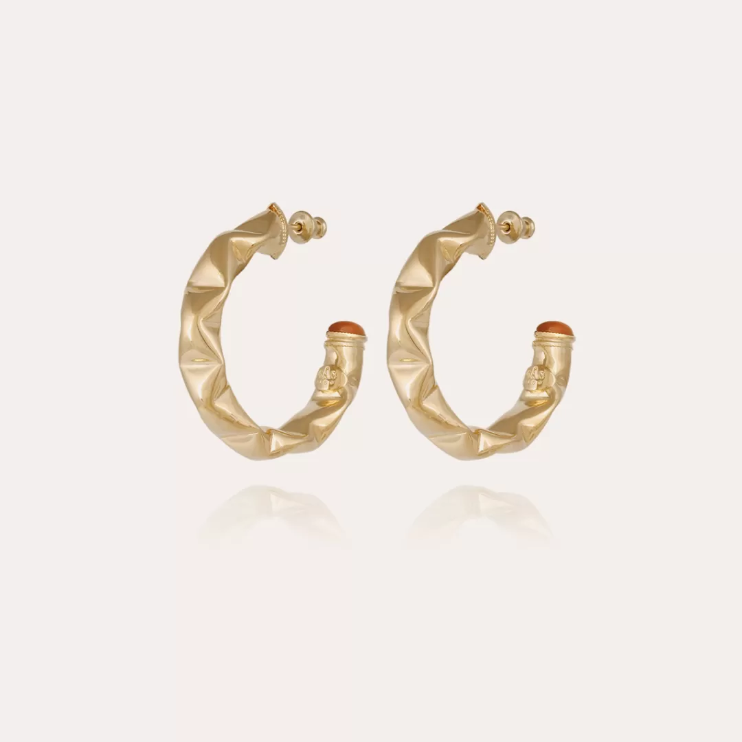 Gas Bijoux Boucles D'Oreilles Creoles Moki Cabochons Petit Modele Dorees