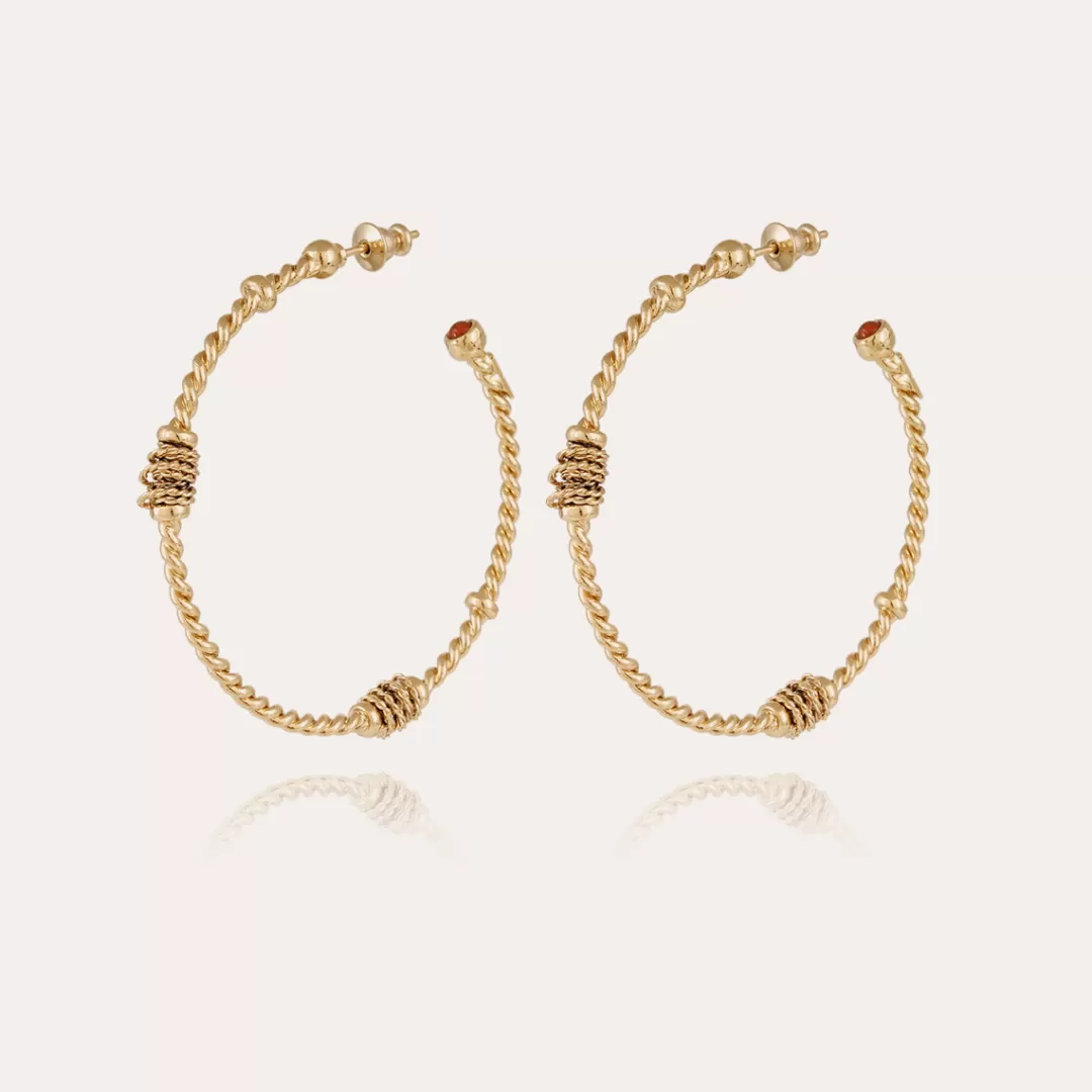 Gas Bijoux Boucles D'Oreilles Creoles Torsade Cabochons Dorees