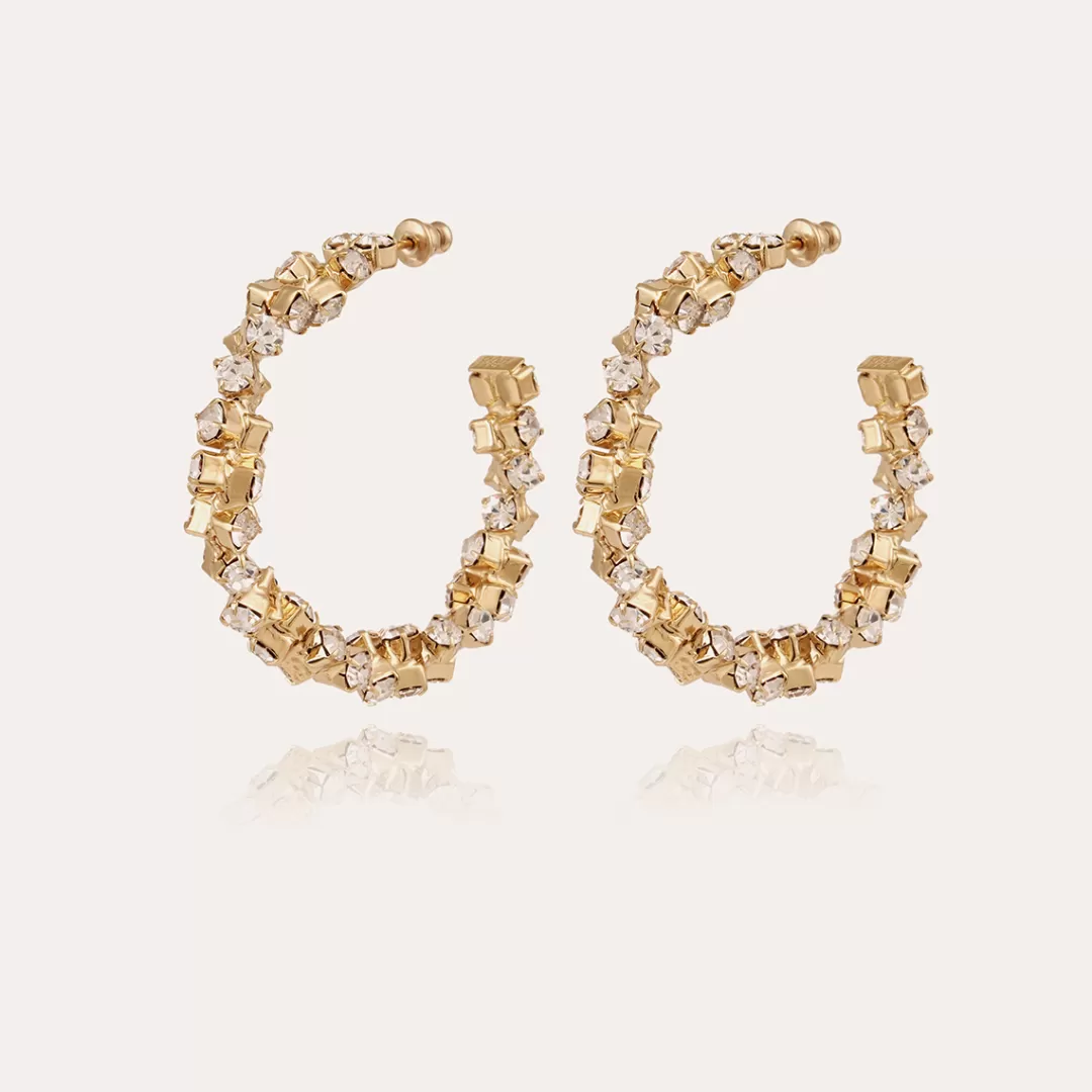 Gas Bijoux Boucles D'Oreilles Creoles Trevise Strass Dorees