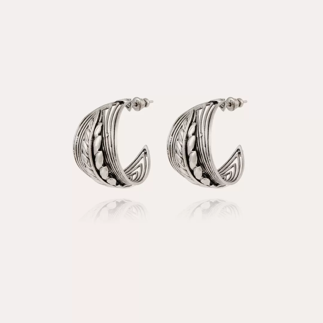 Gas Bijoux Boucles D'Oreilles Creoles Wave Epi Argentees
