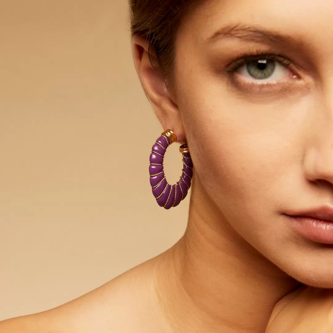 Gas Bijoux Boucles D'Oreilles Cyclade Petit Modele Dorees-Violet