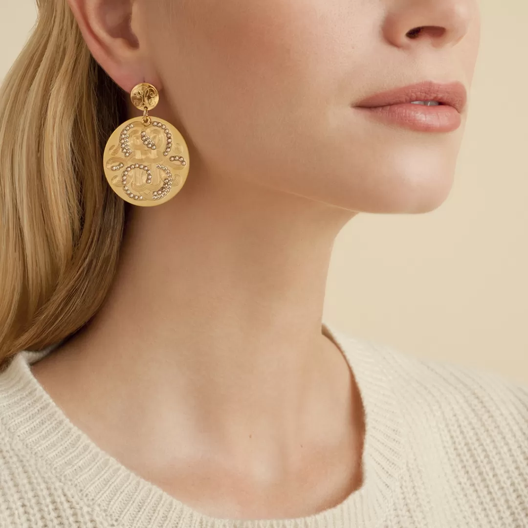 Gas Bijoux Boucles D'Oreilles Diva Strass Grand Modele Dorees
