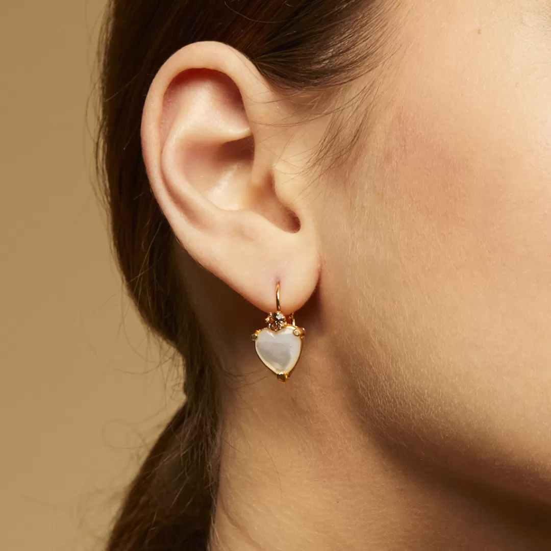 Gas Bijoux Boucles D'Oreilles Donguette Nacre Dorees-Nacre Blanche